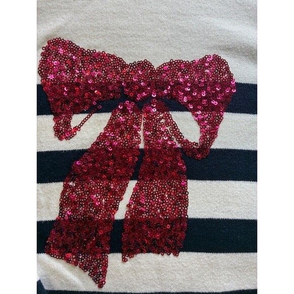 Kim Rogers Intarsia Stripe Crewneck Sweater Sequin Bow Graphic White Blue XLarge - Picture 3 of 5